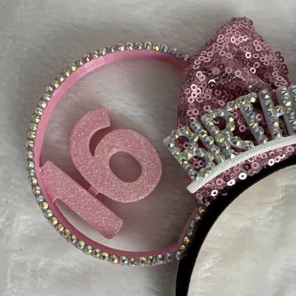 Custom Made Sweet Sixteen Birthday Girl Mouse Ears 16 Cake Headband Pink - Picture 4 of 10